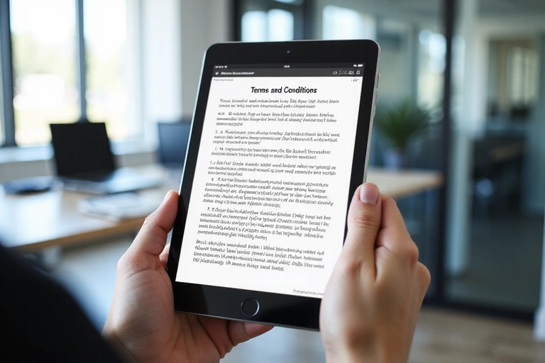 Person reading legal document on a tablet